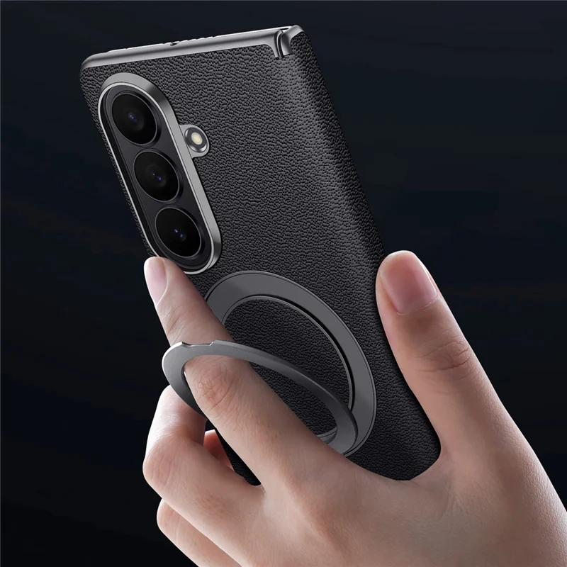 For Samsung Galaxy Z Fold7 5G Magnetic Case Genuine Cow Leather + PC Kickstand Phone Cover - Black