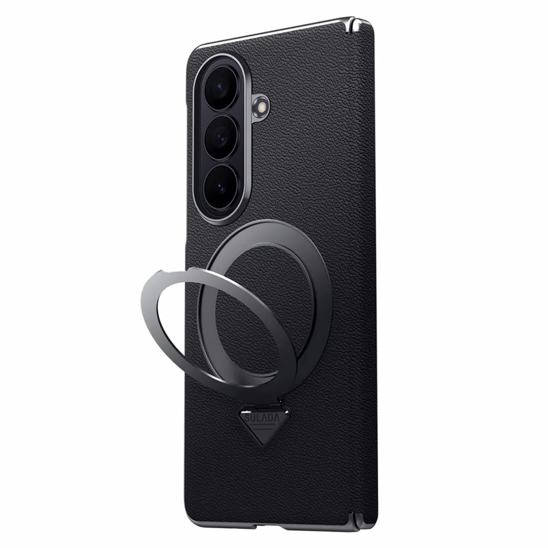 For Samsung Galaxy Z Fold7 5G Magnetic Case Genuine Cow Leather + PC Kickstand Phone Cover - Black