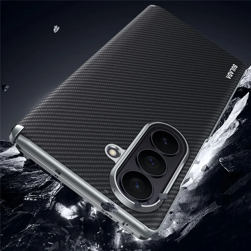 SULADA For Samsung Galaxy Z Fold8 Ultra Magnetic Case Leather+PC Phone Cover Carbon Fiber Texture - Black