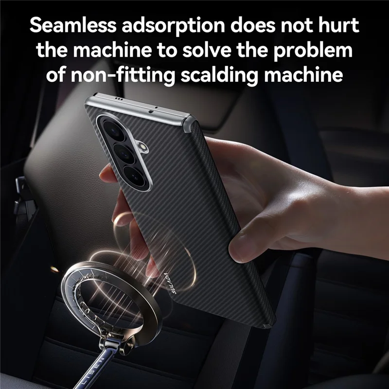 SULADA For Samsung Galaxy Z Fold8 Ultra Magnetic Case Leather+PC Phone Cover Carbon Fiber Texture - Black