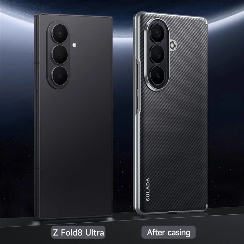 SULADA For Samsung Galaxy Z Fold8 Ultra Magnetic Case Leather+PC Phone Cover Carbon Fiber Texture - Black