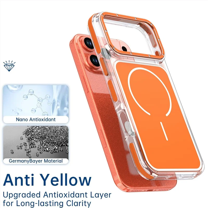 For iPhone 18 Pro Max Magnetic Case Dual Color Shockproof TPU PC Phone Cover - Orange
