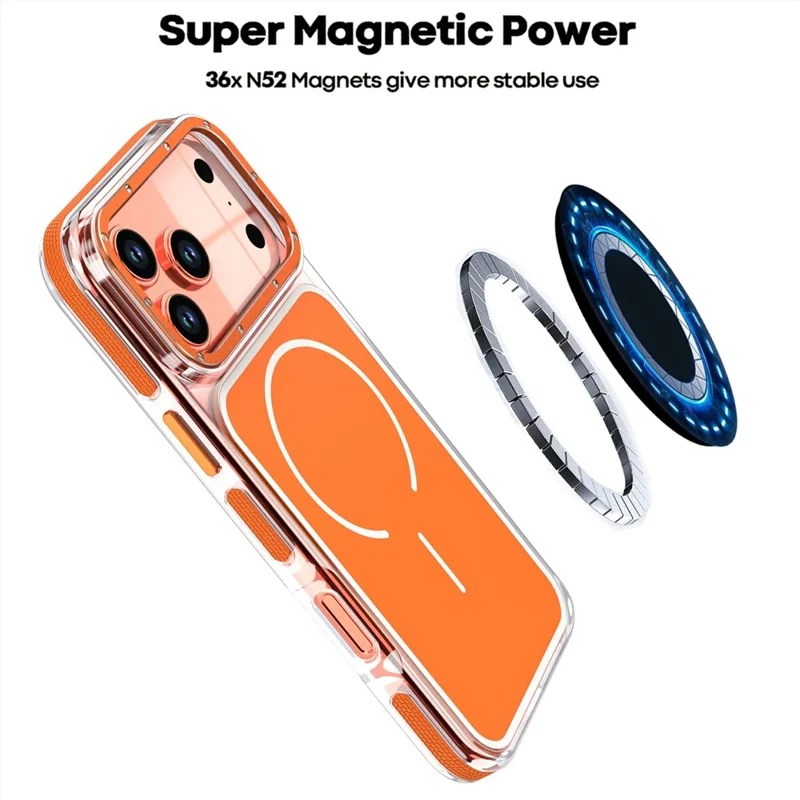 For iPhone 18 Pro Max Magnetic Case Dual Color Shockproof TPU PC Phone Cover - Orange