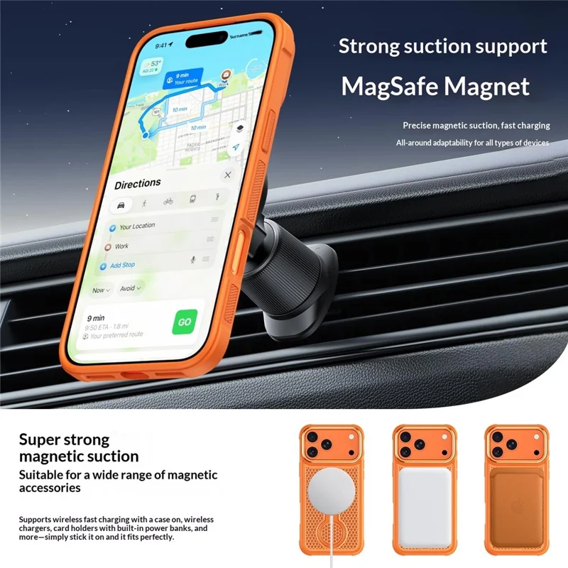 For iPhone 18 Pro / 17 Pro Magnetic Case with 360° Rotating Ring Kickstand Heat Dissipation Honeycomb PC TPU Cover Compatible with Magsafe - Orange