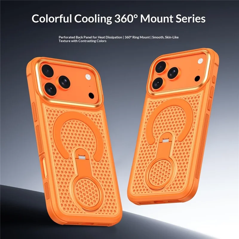Für iPhone 18 Pro Max Magnetisches Case mit 360° drehbarem Ringständer, Wärmeableitung, Honigwabengitter PC+TPU Hülle kompatibel mit Magsafe – Orange