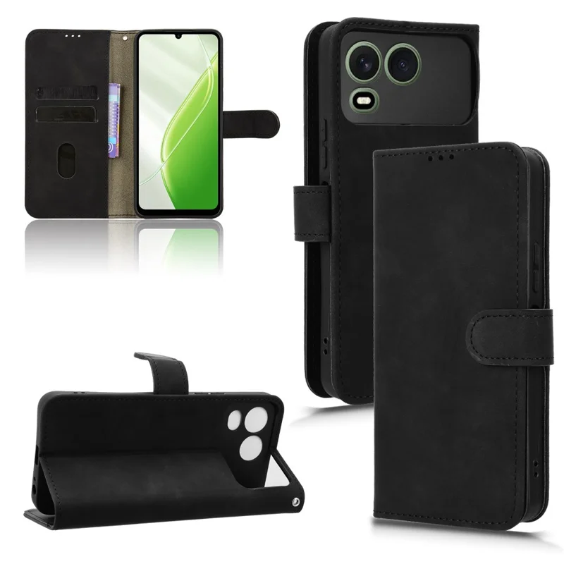 Coque en cuir pour itel A200, housse rabattable avec stand, anti-chute, toucher peau, portefeuille, noir