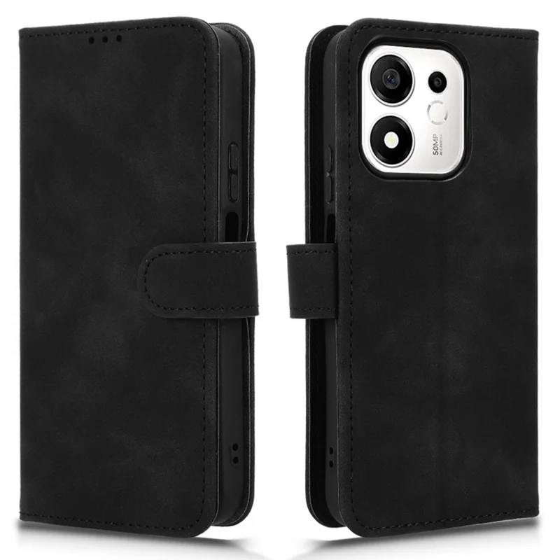 For Honor 600 Smart 5G Lædersnegel Hudpåfølelse Anti-drop Wallet Ståplader Telefonbeskytning - Sort
