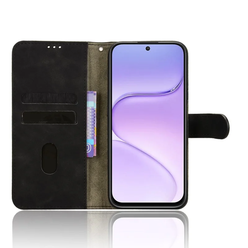 For Honor 600 Smart 5G Lædersnegel Hudpåfølelse Anti-drop Wallet Ståplader Telefonbeskytning - Sort