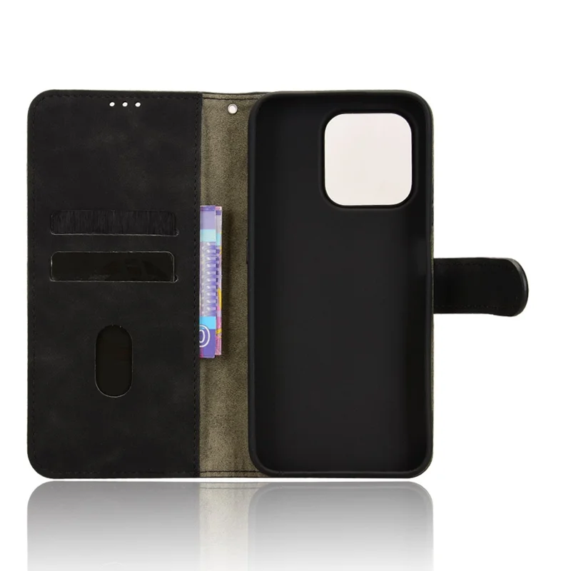 For Honor 600 Smart 5G Lædersnegel Hudpåfølelse Anti-drop Wallet Ståplader Telefonbeskytning - Sort