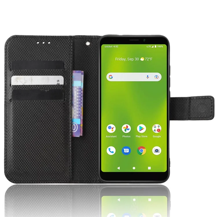 Für Cricket -debüt Smart Diamond Textur Magnetic Clasp Phone Hülle PU Leder Faltbare Ständer Brieftasche Abdeckung - Schwarz