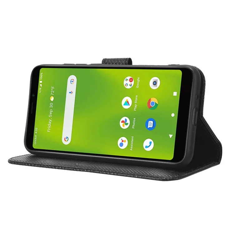 Für Cricket -debüt Smart Diamond Textur Magnetic Clasp Phone Hülle PU Leder Faltbare Ständer Brieftasche Abdeckung - Schwarz