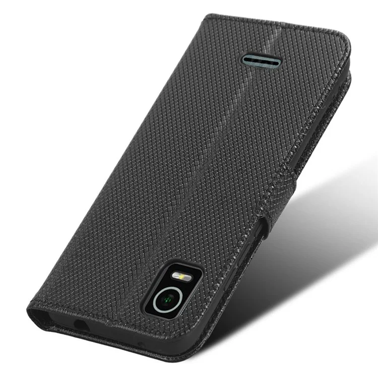 Für Cricket -debüt Smart Diamond Textur Magnetic Clasp Phone Hülle PU Leder Faltbare Ständer Brieftasche Abdeckung - Schwarz