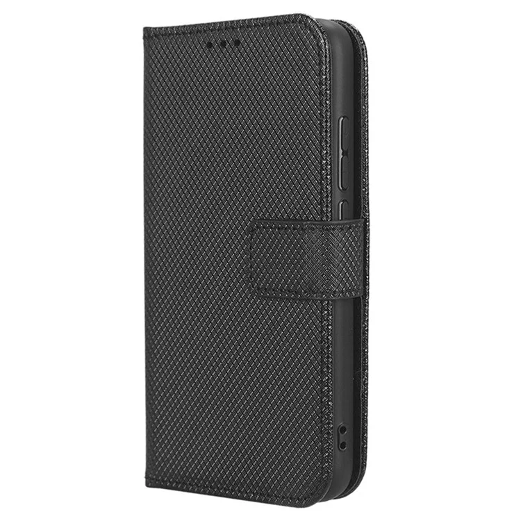 Für Cricket -debüt Smart Diamond Textur Magnetic Clasp Phone Hülle PU Leder Faltbare Ständer Brieftasche Abdeckung - Schwarz