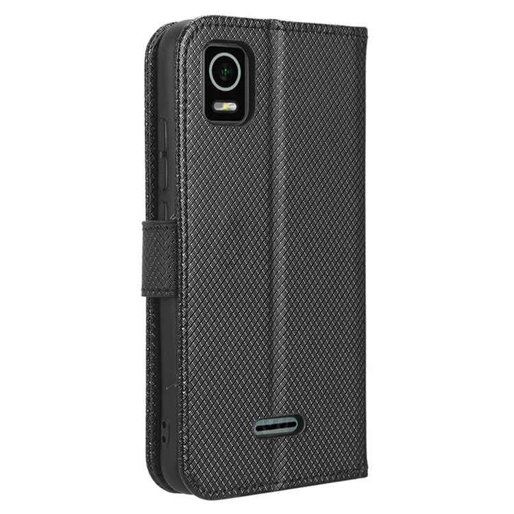 Für Cricket -debüt Smart Diamond Textur Magnetic Clasp Phone Hülle PU Leder Faltbare Ständer Brieftasche Abdeckung - Schwarz