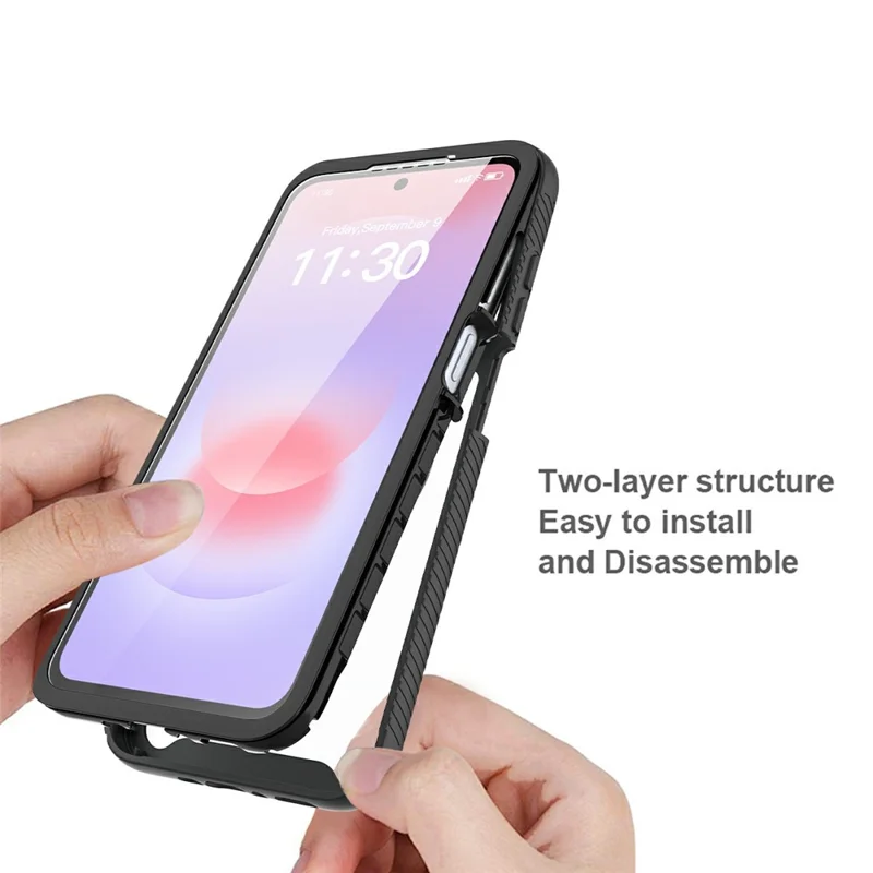 For Samsung Galaxy A27 5G Clear Case PC + TPU Phone Back Cover with PET Screen Film - Black
