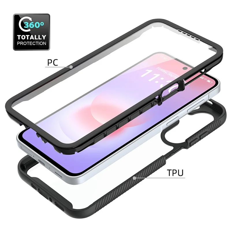For Samsung Galaxy A27 5G Clear Case PC + TPU Phone Back Cover with PET Screen Film - Black