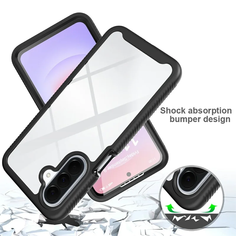 For Samsung Galaxy A27 5G Clear Case PC + TPU Phone Back Cover with PET Screen Film - Black