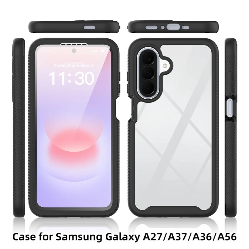 For Samsung Galaxy A27 5G Clear Case PC + TPU Phone Back Cover with PET Screen Film - Black