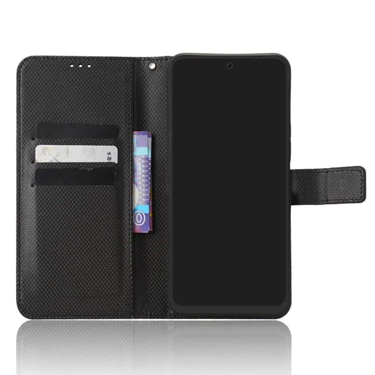 Para Tecno Pova Neo 2 4G / Lg6n Diamond Texture PU Leather Folio Stand Stand Stand Wallet Flip Tampa de Telefone Com Cinta - Preto