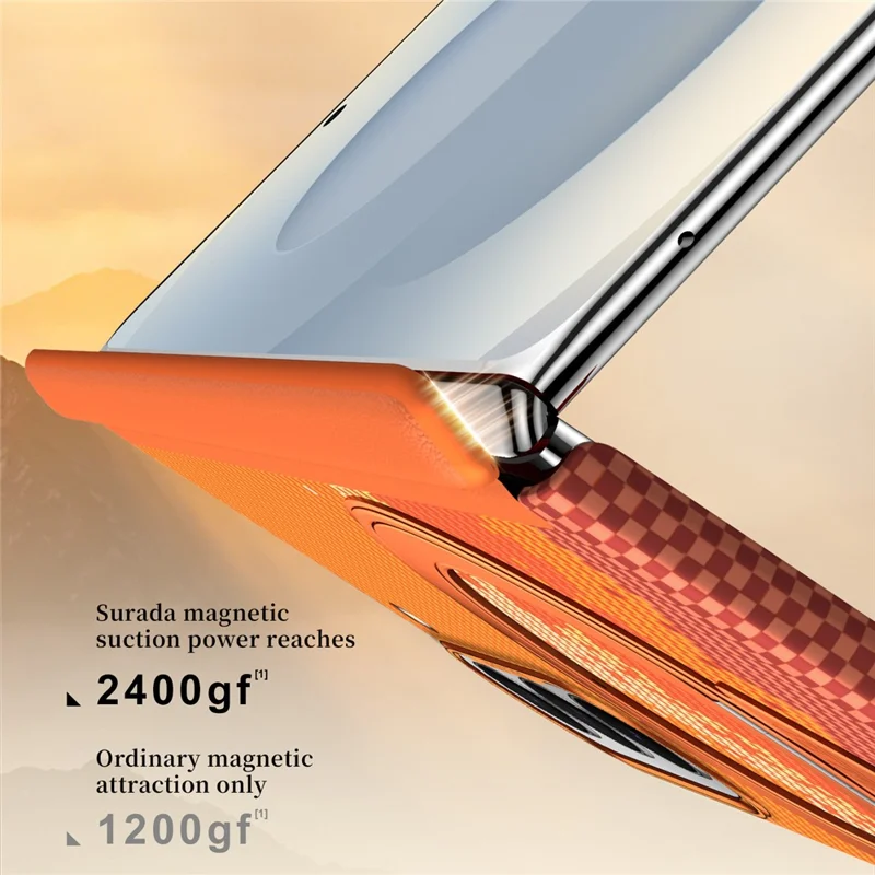 SULADA for Samsung Galaxy Z Fold7 5G Magnetic Case 360° Rotating Ring Kickstand Golden Mountain Pattern PC Slim Phone Cover - Orange