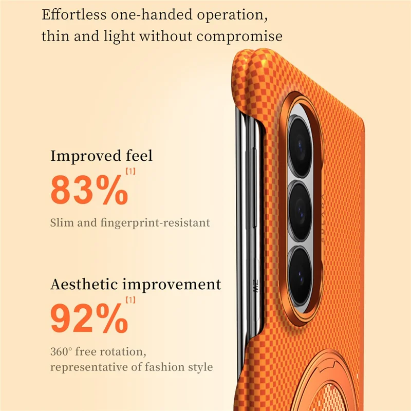 SULADA for Samsung Galaxy Z Fold7 5G Magnetic Case 360° Rotating Ring Kickstand Golden Mountain Pattern PC Slim Phone Cover - Orange