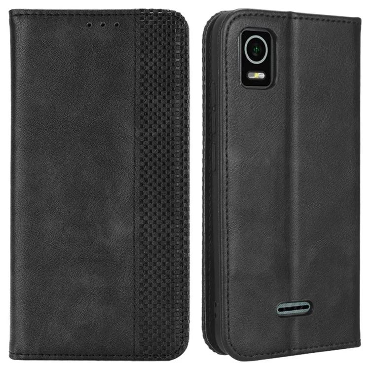 Per Debutto in Cricket Smart Wallet Texture Retro Texture Case di Telefono Empronta PU Copertina di Telefono a Chiusura Automatica Magnetica PU - Nero
