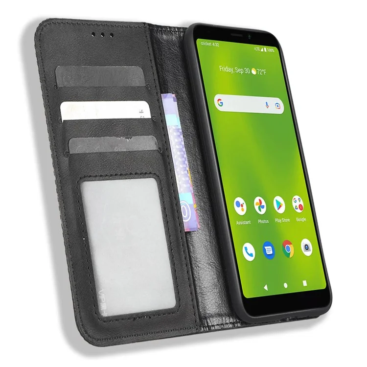 Per Debutto in Cricket Smart Wallet Texture Retro Texture Case di Telefono Empronta PU Copertina di Telefono a Chiusura Automatica Magnetica PU - Nero