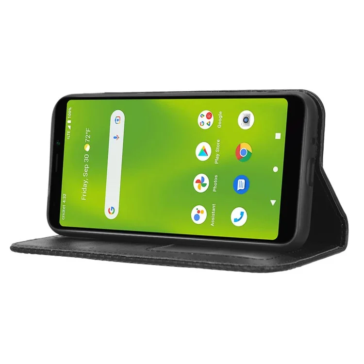 Per Debutto in Cricket Smart Wallet Texture Retro Texture Case di Telefono Empronta PU Copertina di Telefono a Chiusura Automatica Magnetica PU - Nero