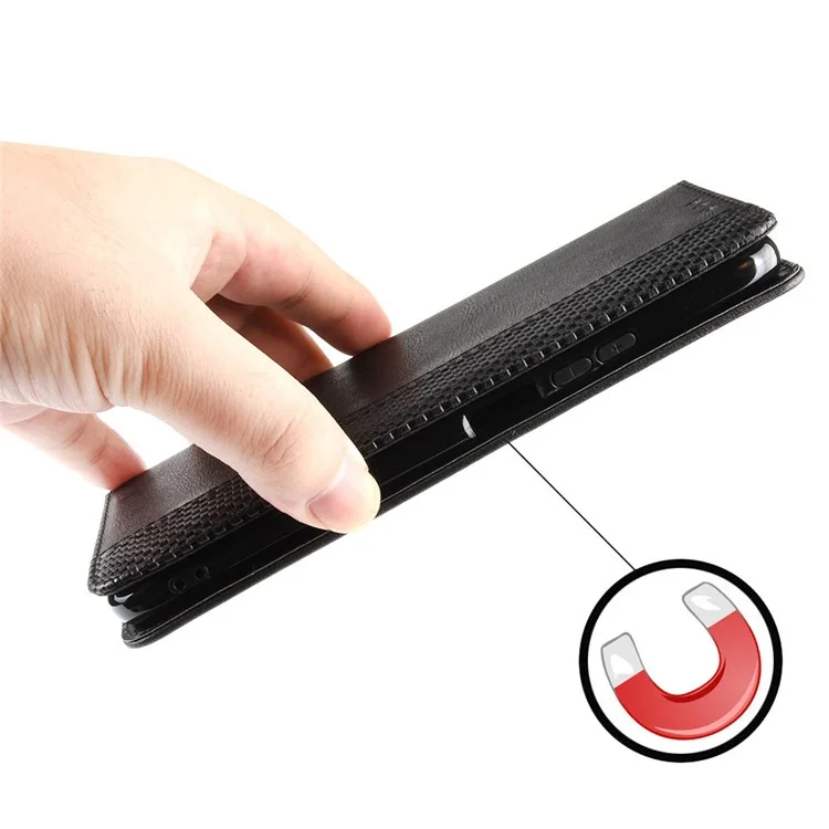 Per Debutto in Cricket Smart Wallet Texture Retro Texture Case di Telefono Empronta PU Copertina di Telefono a Chiusura Automatica Magnetica PU - Nero