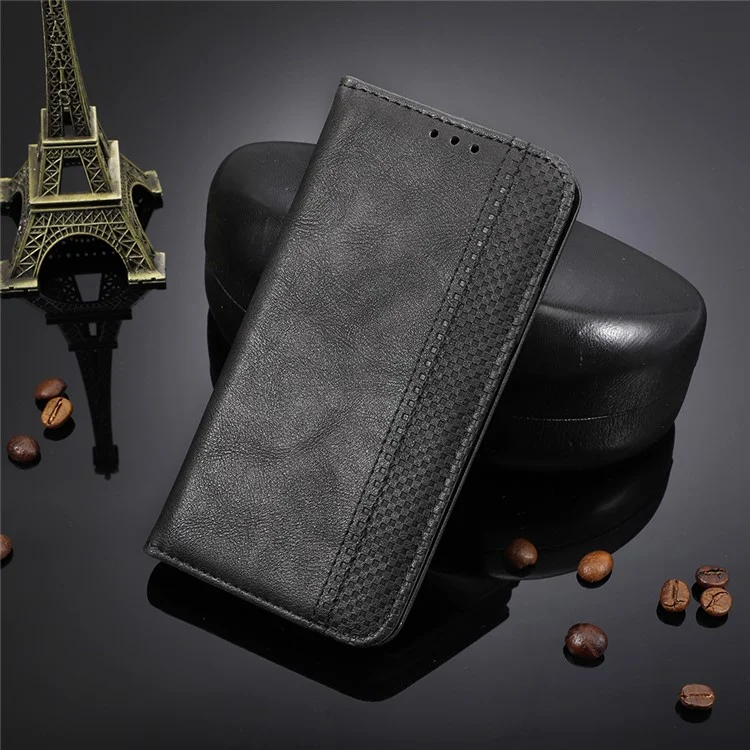 Per Debutto in Cricket Smart Wallet Texture Retro Texture Case di Telefono Empronta PU Copertina di Telefono a Chiusura Automatica Magnetica PU - Nero