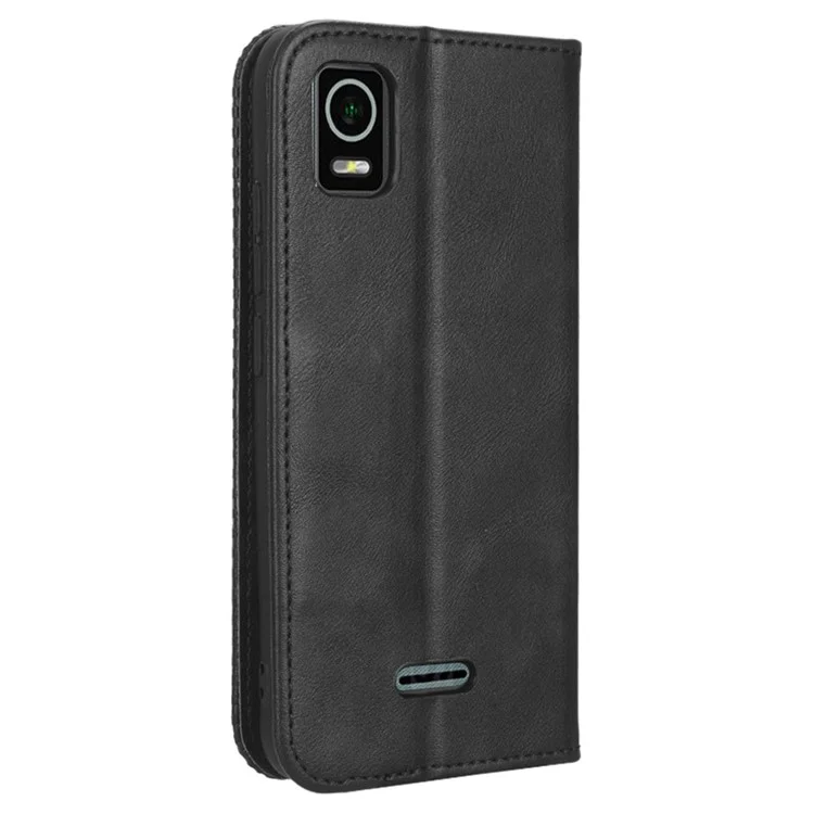 Per Debutto in Cricket Smart Wallet Texture Retro Texture Case di Telefono Empronta PU Copertina di Telefono a Chiusura Automatica Magnetica PU - Nero
