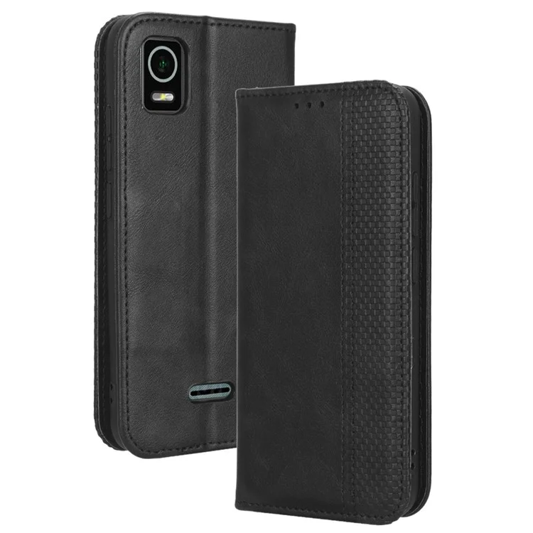 Per Debutto in Cricket Smart Wallet Texture Retro Texture Case di Telefono Empronta PU Copertina di Telefono a Chiusura Automatica Magnetica PU - Nero