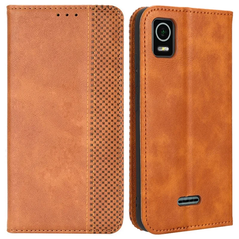 Para Estréia de Críquete, Smart Wallet Retro Textura Textura Caixa Telefone Impresso Padrão PU Couro Magnético Tampa de Telefone de Fechamento Automático - Castanho