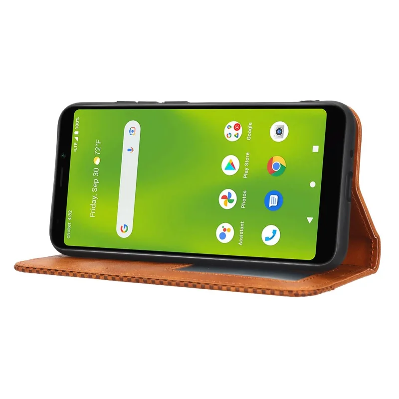 Para Estréia de Críquete, Smart Wallet Retro Textura Textura Caixa Telefone Impresso Padrão PU Couro Magnético Tampa de Telefone de Fechamento Automático - Castanho