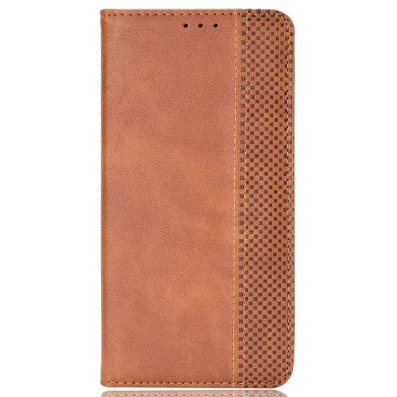 Para Estréia de Críquete, Smart Wallet Retro Textura Textura Caixa Telefone Impresso Padrão PU Couro Magnético Tampa de Telefone de Fechamento Automático - Castanho