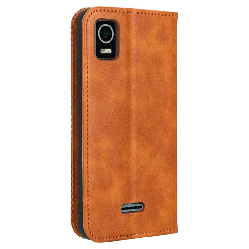 Para Estréia de Críquete, Smart Wallet Retro Textura Textura Caixa Telefone Impresso Padrão PU Couro Magnético Tampa de Telefone de Fechamento Automático - Castanho