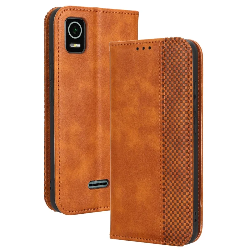 Para Estréia de Críquete, Smart Wallet Retro Textura Textura Caixa Telefone Impresso Padrão PU Couro Magnético Tampa de Telefone de Fechamento Automático - Castanho