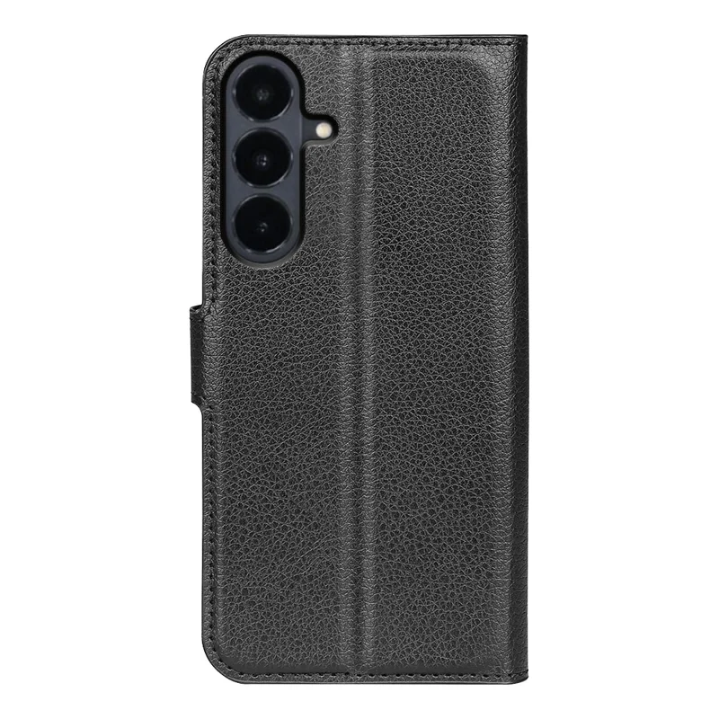 Чехол-кошелек для Samsung Galaxy S26 FE с подставкой, текстура личи, ударопрочный кожаный чехол - Черный