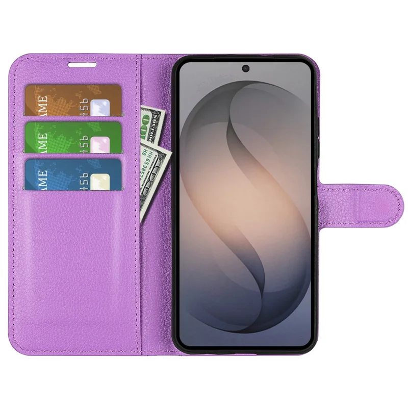 For Samsung Galaxy S26 FE Case Wallet Stand Litchi Texture Shockproof Leather Phone Cover - Purple