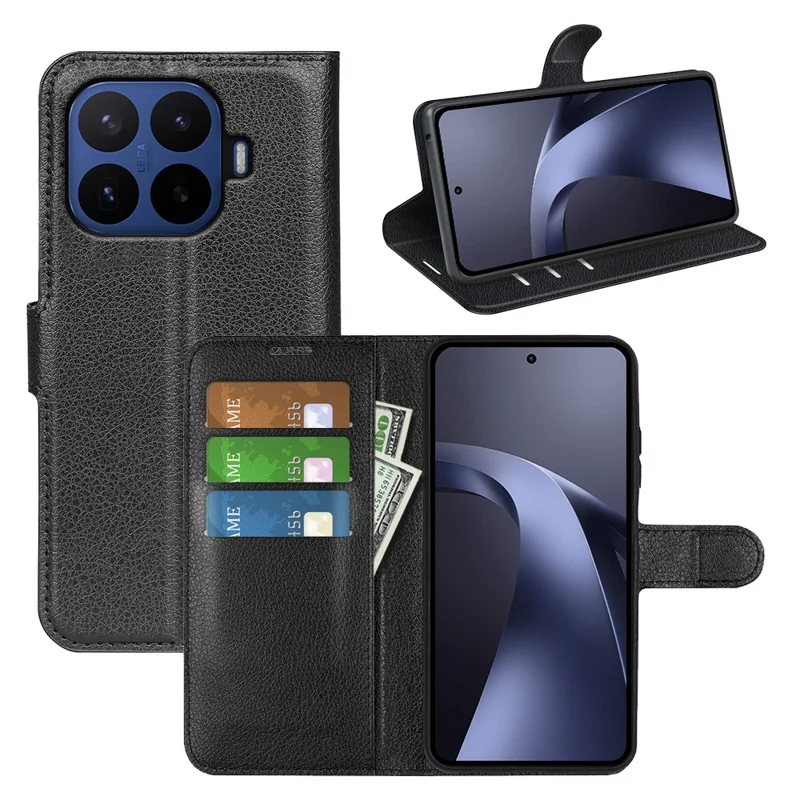 For Xiaomi 17T Pro Case Wallet Stand Litchi Texture Shockproof Leather Phone Cover - Black