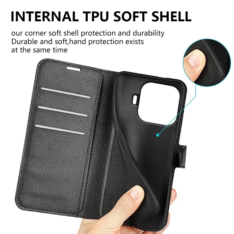 For Xiaomi 17T Pro Case Wallet Stand Litchi Texture Shockproof Leather Phone Cover - Black