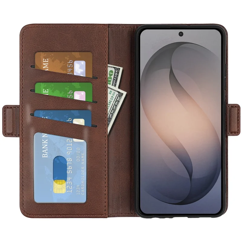 Чехол-кошелек из искусственной кожи с текстурой кожи теленка для Samsung Galaxy S26 FE — Коричневый