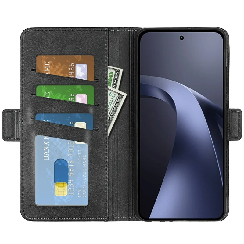 For Xiaomi 17T Pro Case Calf Texture Leather Wallet Phone Cover - Black