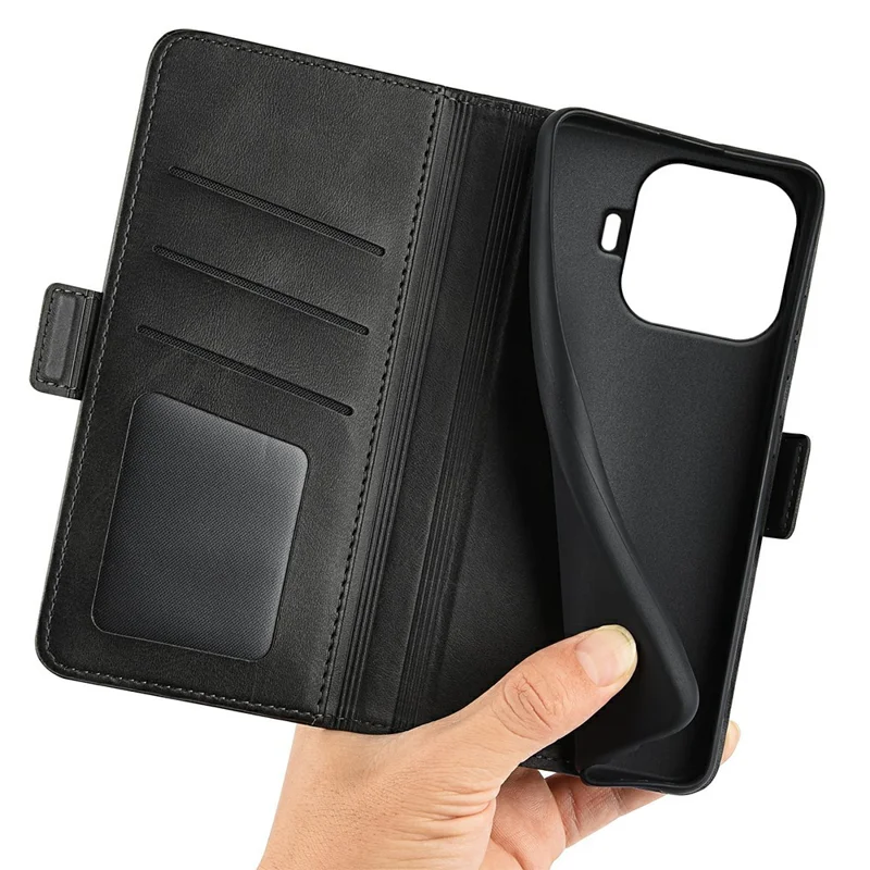 For Xiaomi 17T Pro Case Calf Texture Leather Wallet Phone Cover - Black