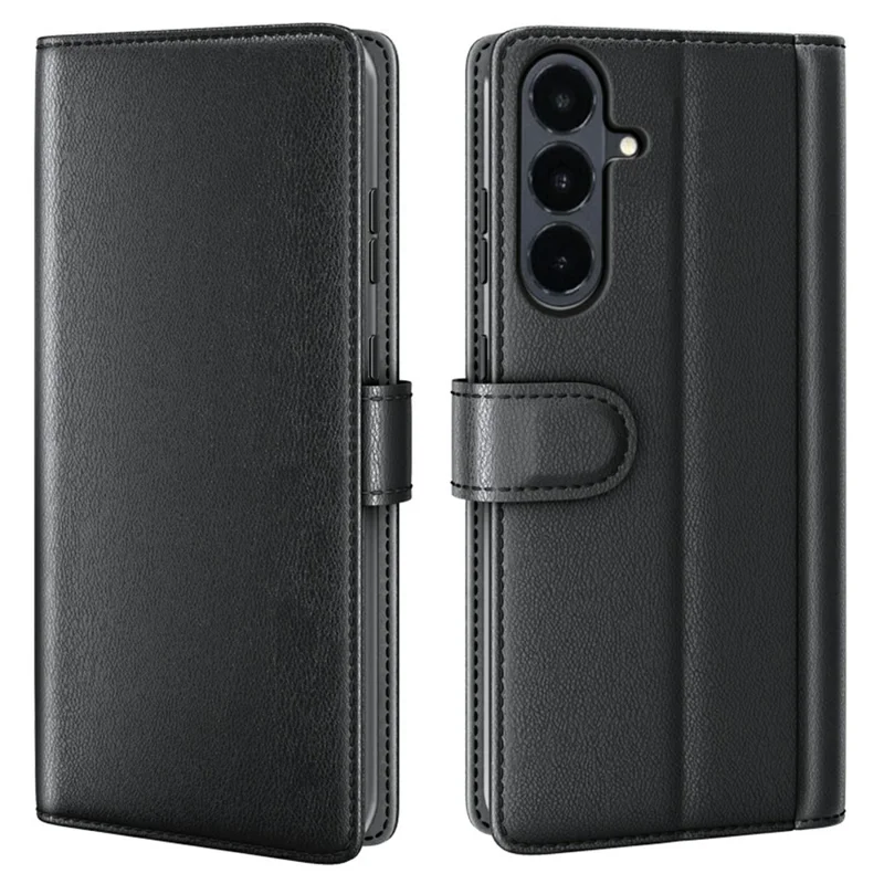 For Samsung Galaxy S26 FE Case Genuine Split Leather Phone Cover with Wallet Stand - Black