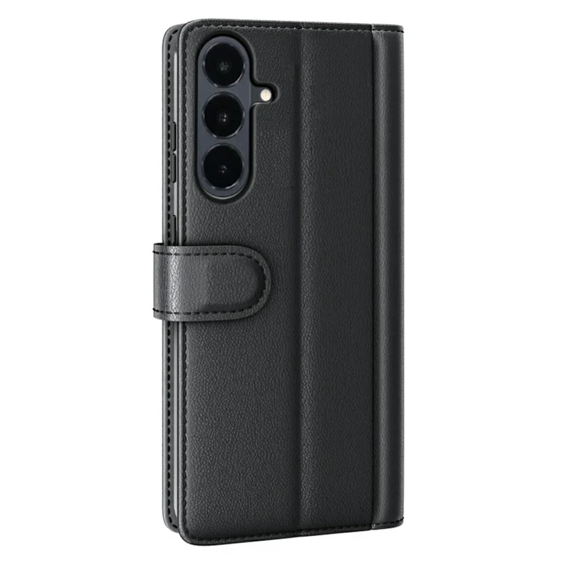 For Samsung Galaxy S26 FE Case Genuine Split Leather Phone Cover with Wallet Stand - Black