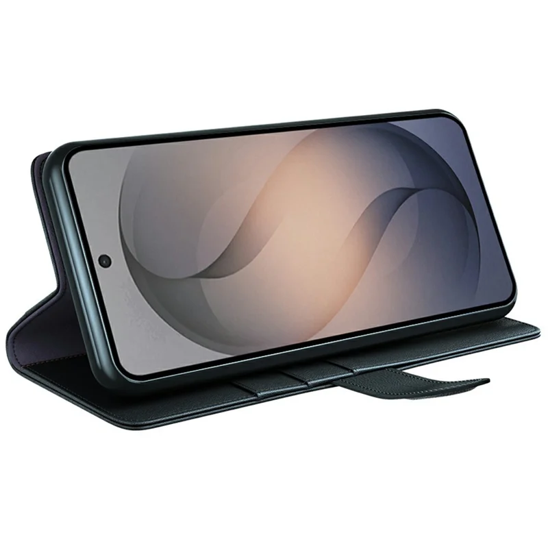 For Samsung Galaxy S26 FE Case Genuine Split Leather Phone Cover with Wallet Stand - Black