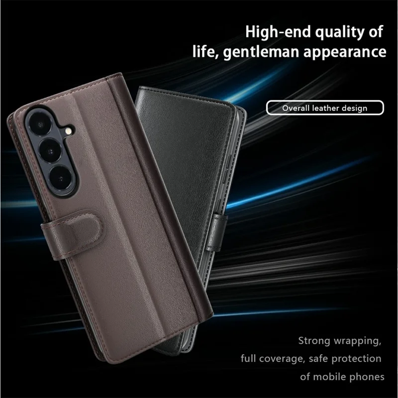 For Samsung Galaxy S26 FE Case Genuine Split Leather Phone Cover with Wallet Stand - Black