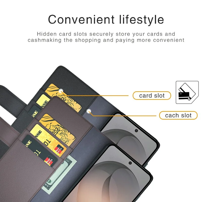 For Samsung Galaxy S26 FE Case Genuine Split Leather Phone Cover with Wallet Stand - Black