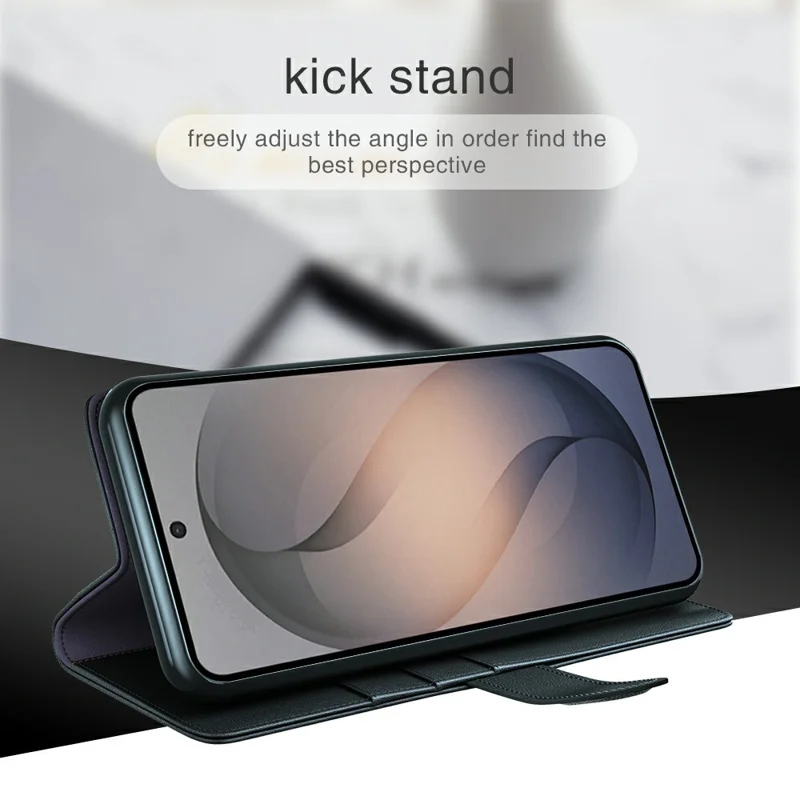 For Samsung Galaxy S26 FE Case Genuine Split Leather Phone Cover with Wallet Stand - Black